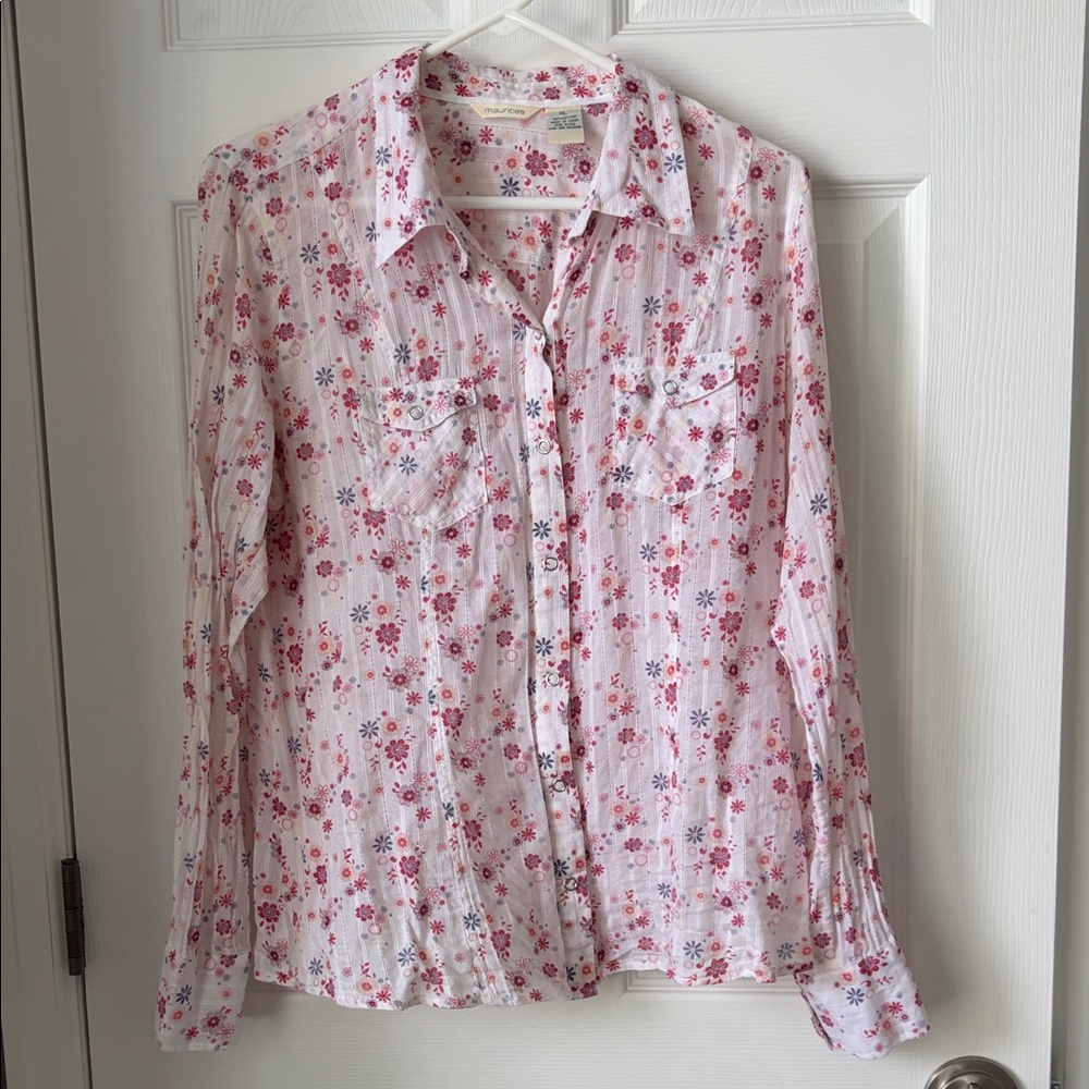 Maurices Pink Floral Button-Front Shirt